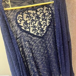 Navy Blue Cardigan with Heart Lace Detail